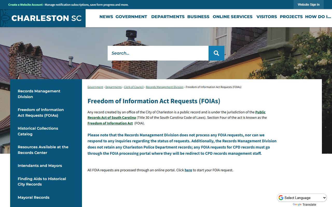 Charleston FOIA portal for Charleston people search