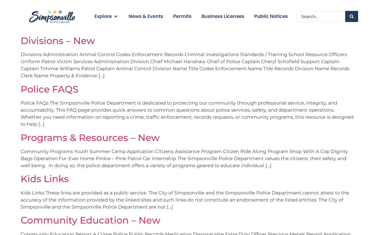 Simpsonville Police Department for Simpsonville people search