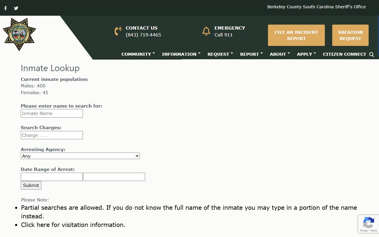 Berkeley County inmate lookup tool for Berkeley County people search