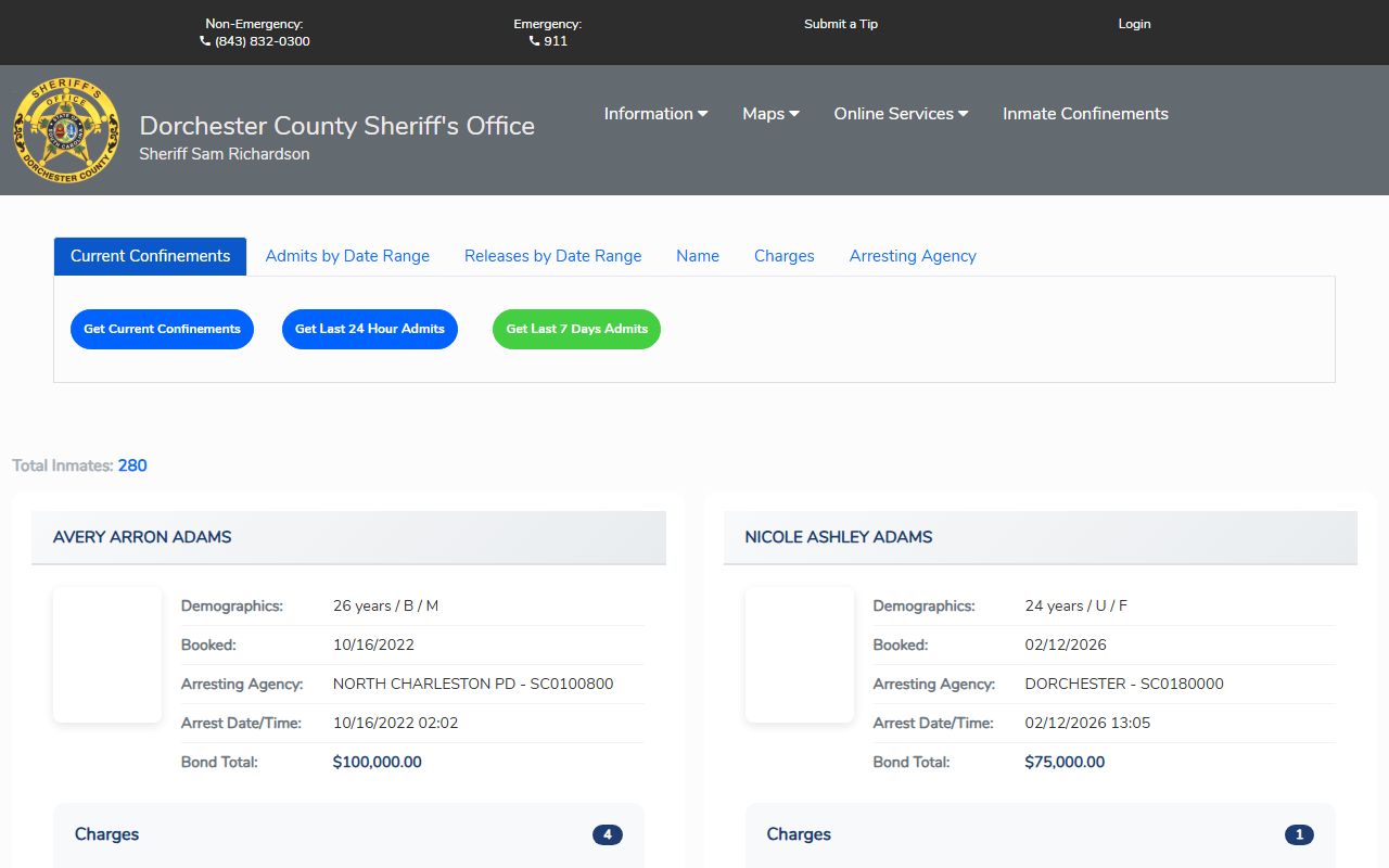 Dorchester County Sheriff inmate search for Dorchester County people search