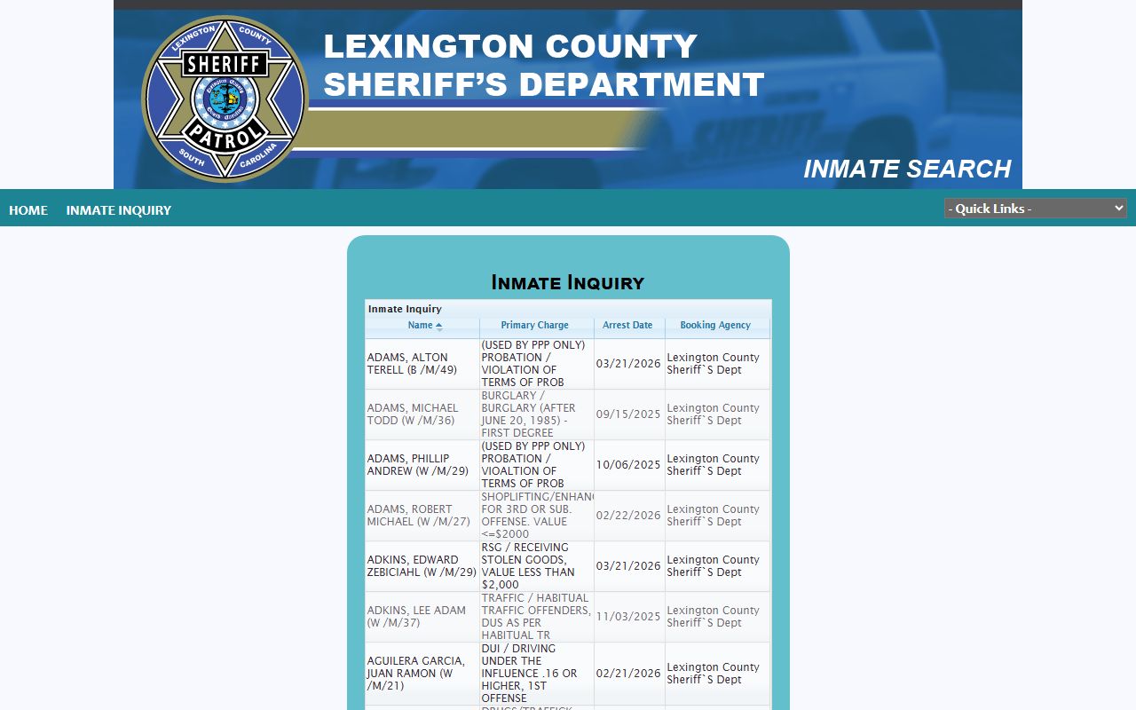 Lexington County Sheriff inmate search for Lexington County people search