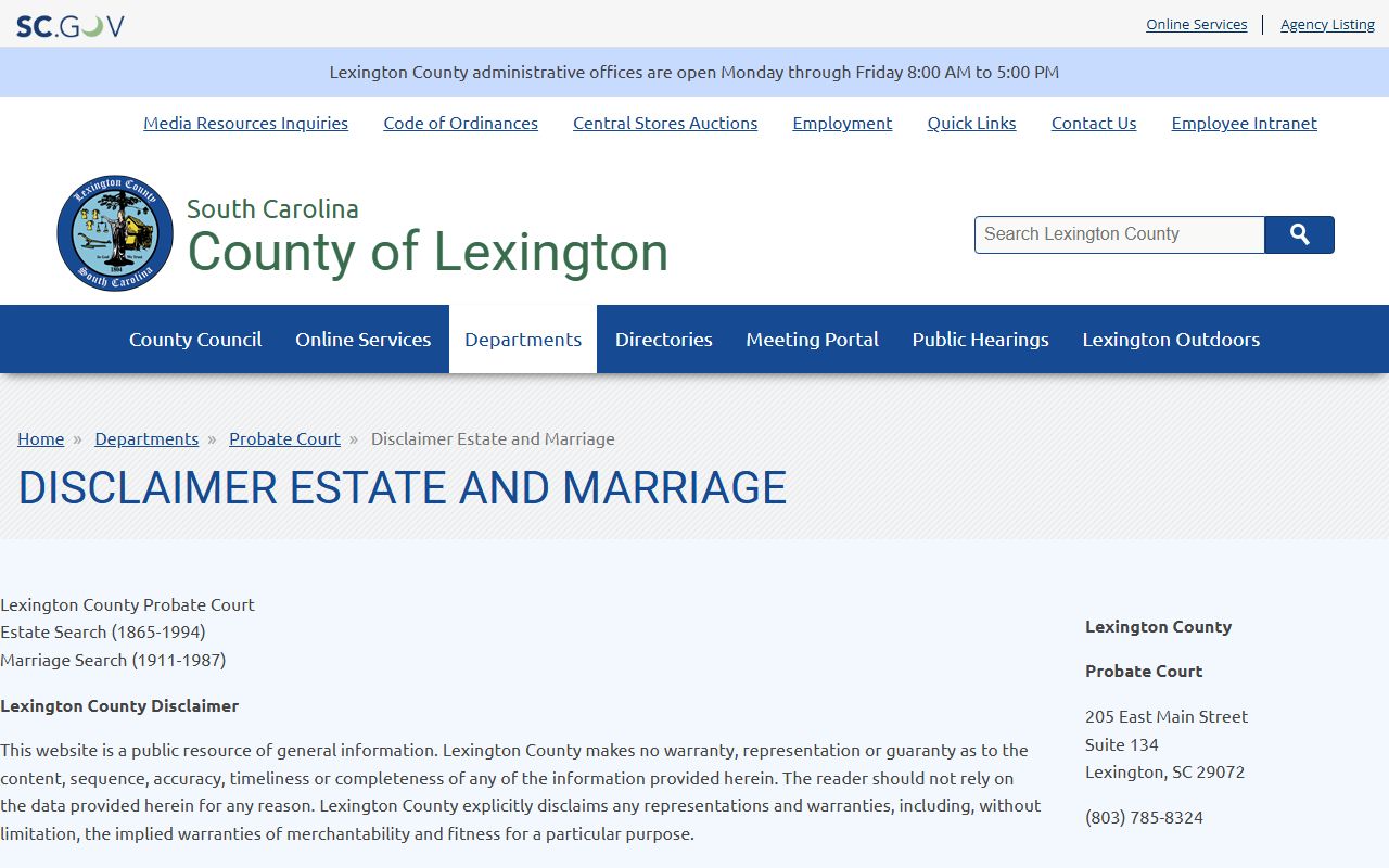 Lexington County Probate Court records for Lexington County people search