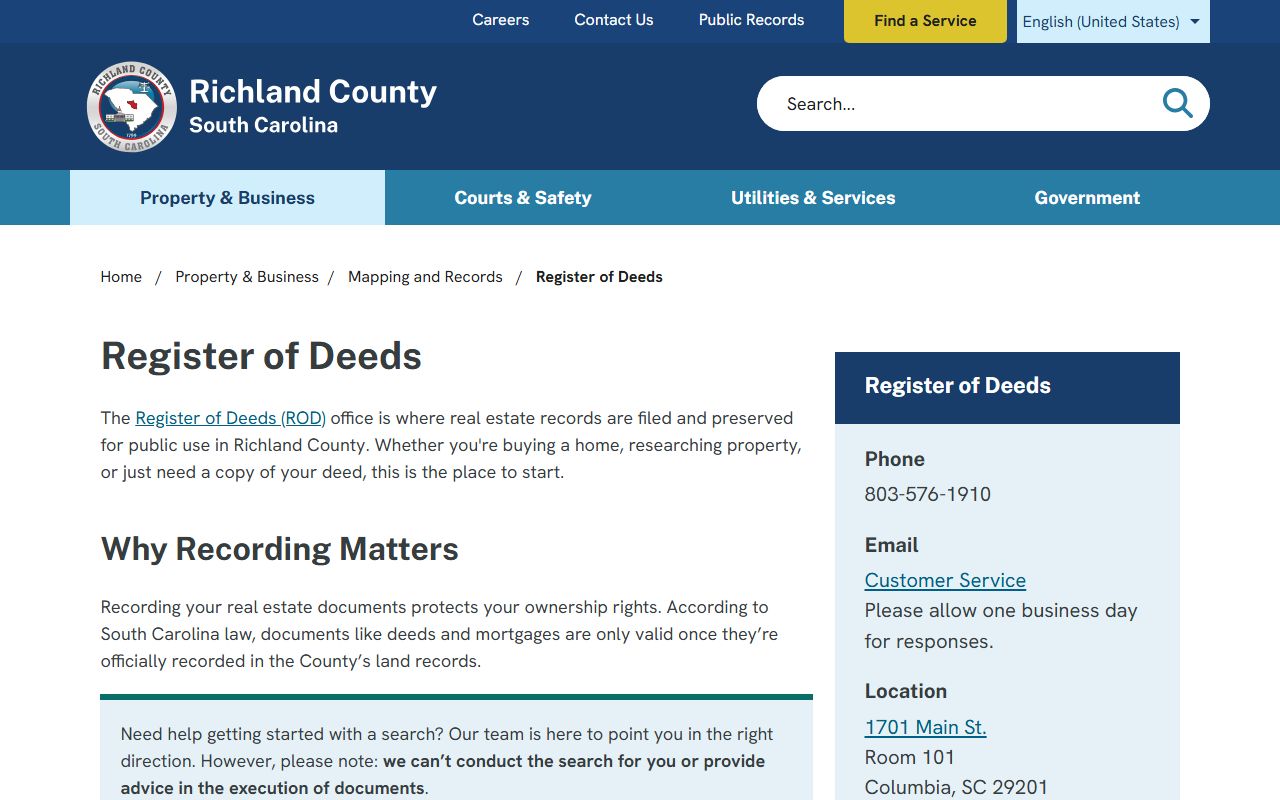 Richland County Register of Deeds for people search records
