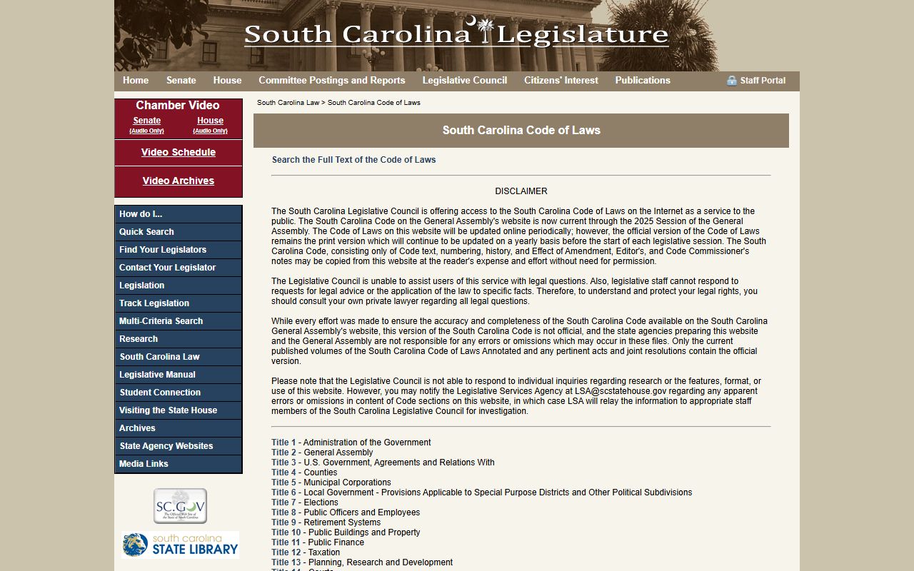 South Carolina Code of Laws for people search records