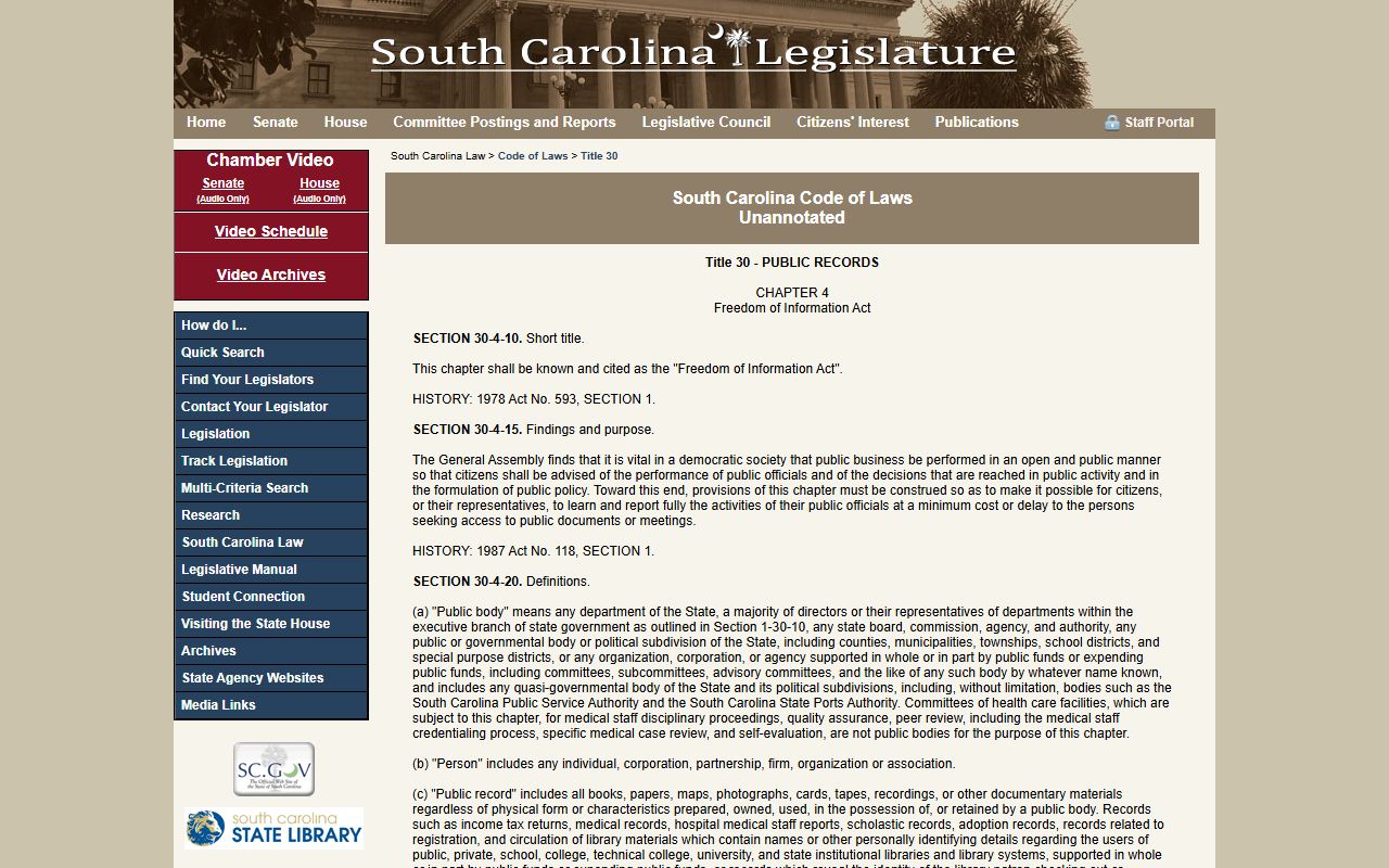 South Carolina FOIA statute people search public records